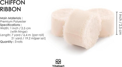 Vitalizart Light Nude Chiffon Silk Ribbon 1" x 21 Yd Fringe Fabric Package - Image 2