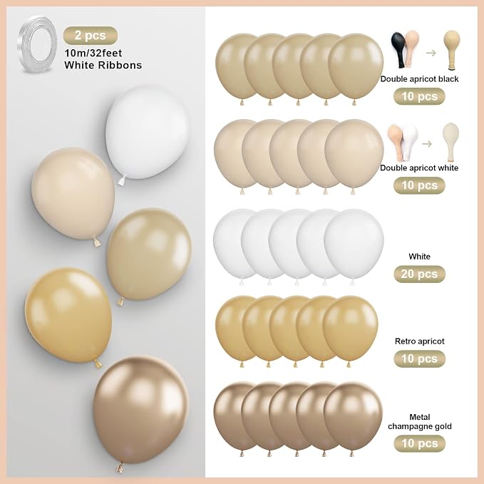 Apricot Balloons Set, 12Inch Apricot Nude Latex Balloon Metallic Champagne Gold - Image 2