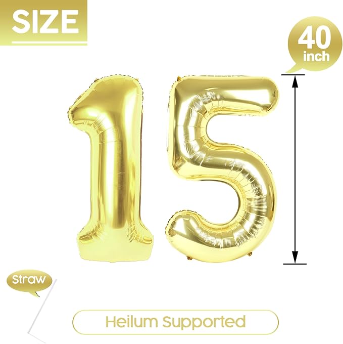 15 Balloon - Champagne Gold Birthday Number Balloons, 40 Inch Decorations | - Image 5