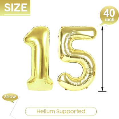 15 Balloon - Champagne Gold Birthday Number Balloons, 40 Inch Decorations | - Image 5
