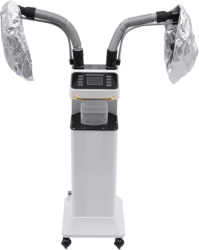 DNYSYSJ Salon Hair Steamer, White Nano Mist Hair Steamer Multi-Functional Nano Hair Color Processor Two Caps Hair Oil Machine, 650W Vertical Hair Steamer for Hair Salon Deep Hair Care Repair, Basics