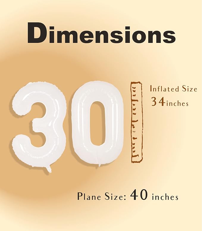 SUWEN 40 Inch White Large 30 Balloon Number Big Foil Helium Numbers 0-9 | Giant - Image 4