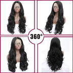 Long Black Synthetic Lace Front Wig Heat Resistant Body Wave Lace Front Wavy Wigs Free Part Natural Hair Wig for Women 24 Inch Fashion Glueless (24 Inch)
