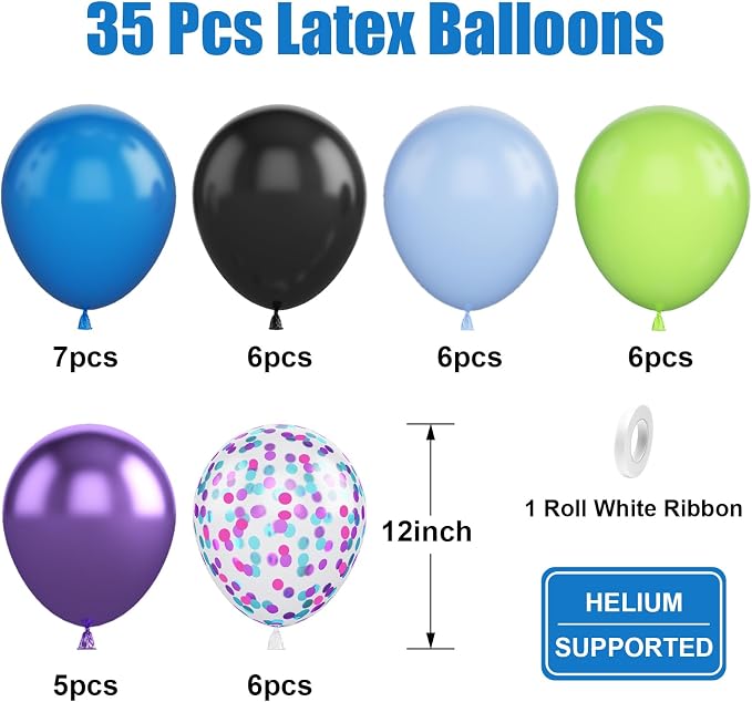 Green Purple and Blue Balloons, 12 Inch Purple Green and Black Balloons Purple - Image 2