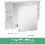 BarberPub Backwash Shampoo Bowl Cabinet, Wall Mount Station with Mirror, Storage Cabinet with Drawers & Shelf Salon Equipment for Barber Salon 3141 (White)