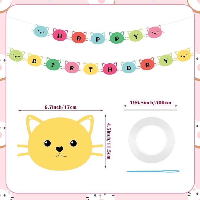 Cat Happy Birthday Banner Party Decorations Birthday Cat Banner Garlands Sign - Image 2