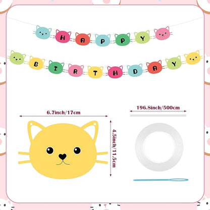 Cat Happy Birthday Banner Party Decorations Birthday Cat Banner Garlands Sign - Image 2