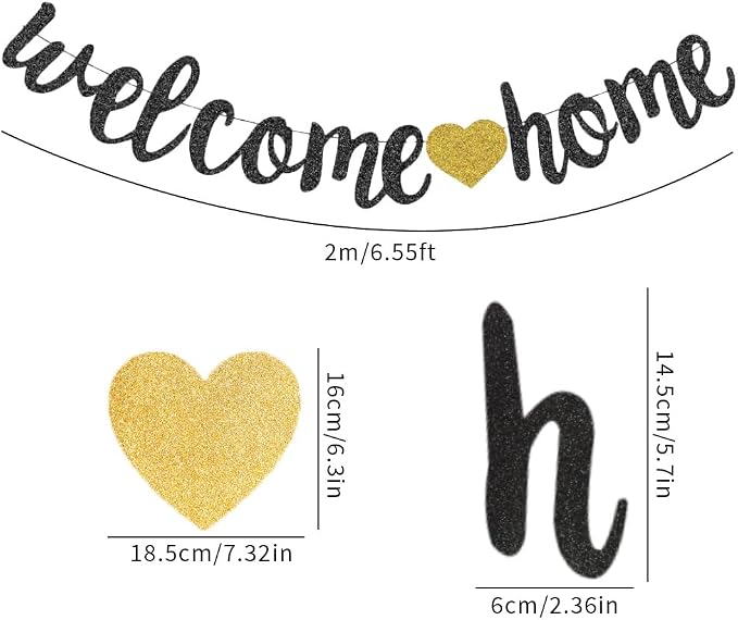 Welcome Home Decorations Set Glittery Black Gold Welcome Home Banner+2M - Image 2
