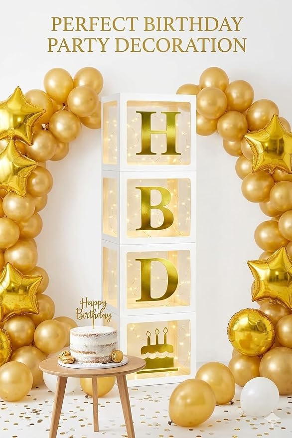 Happy Birthday Balloon Box Decoration, Fillable Birthday Balloon Boxes by Unknown