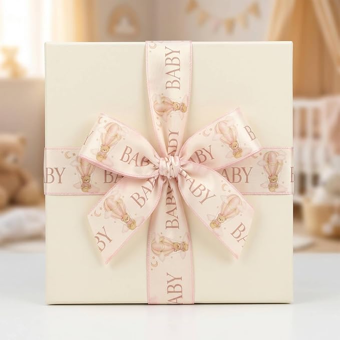 YKW 2.5 Inch Baby Pink Ribbon Wired Edge Teddy Bear Hot Air Balloon Ribbon - Image 4