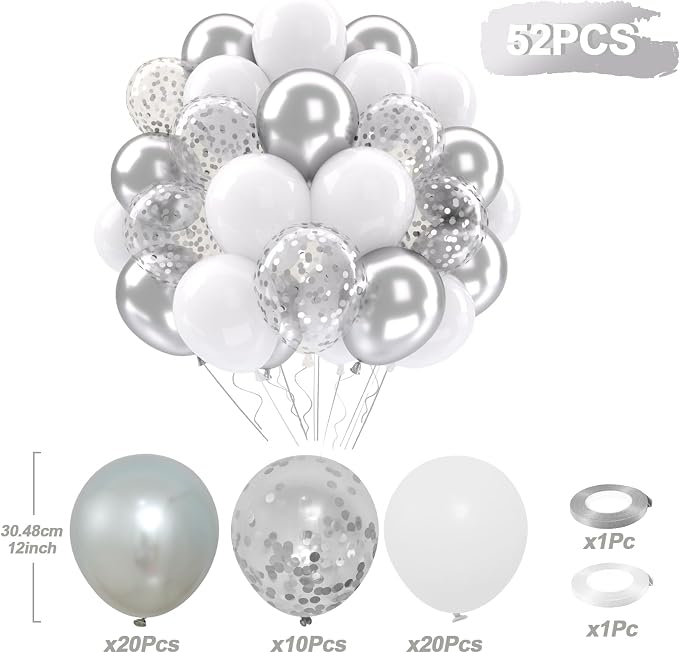 Patimate White and Silver Balloons Set - Image 4