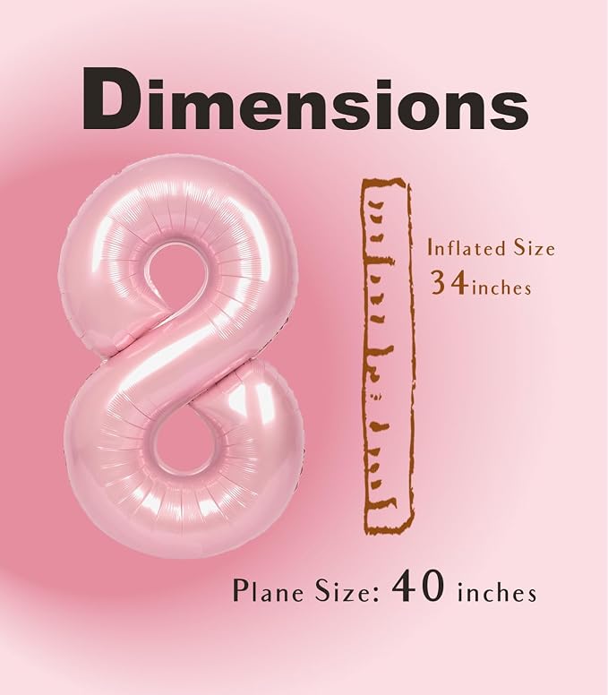 SUWEN 40 Inch Pink Large 8 Number Balloons Big Foil Helium Number Balloons 0-9 - Image 4