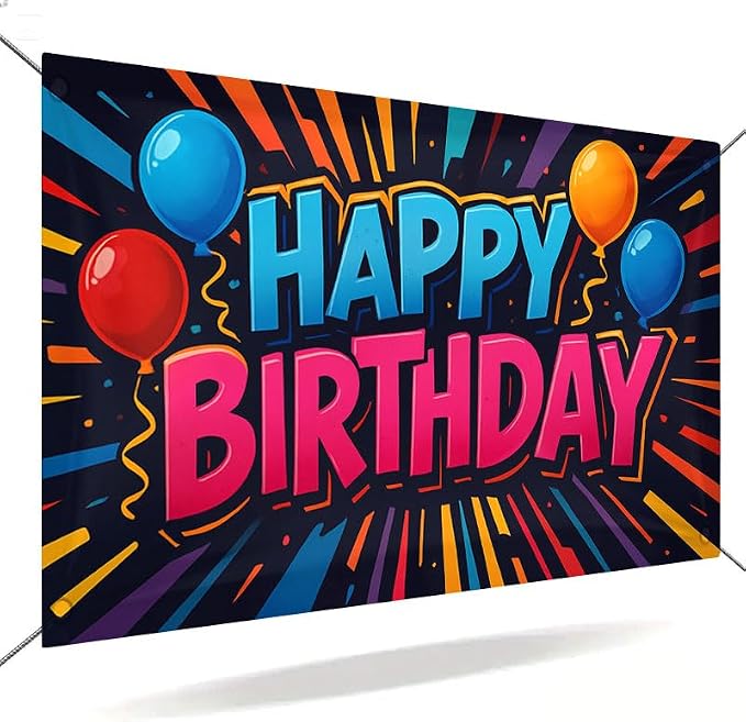 Happy Birthday Decorations Banner 71x43 Inch, Large Birthday Party Backdrop Sign by ActFirst