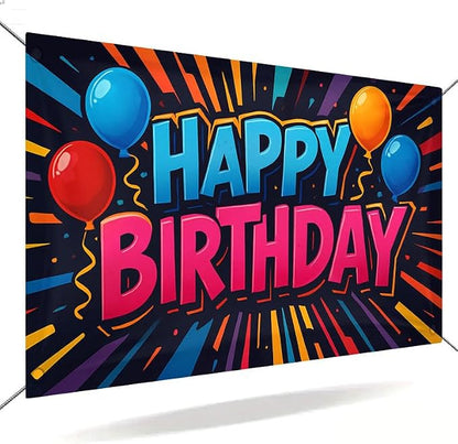 Happy Birthday Decorations Banner 71x43 Inch, Large Birthday Party Backdrop Sign by ActFirst