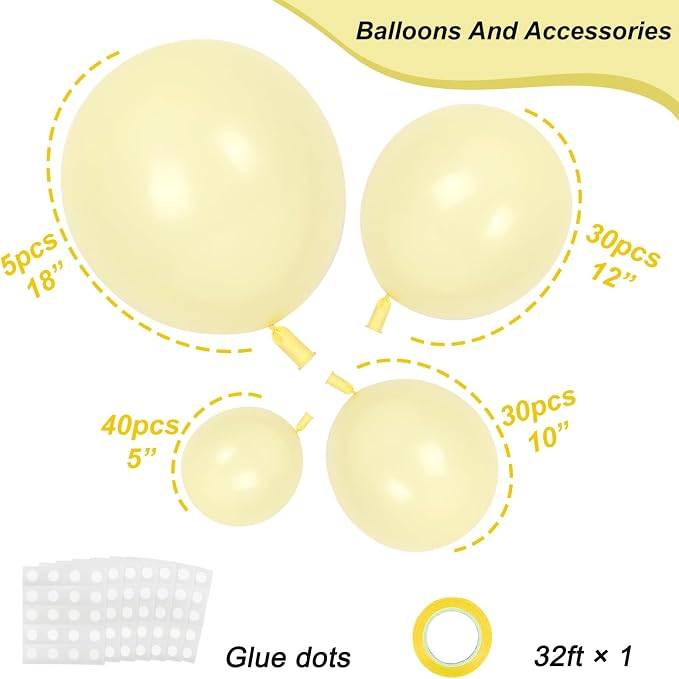 RUBFAC Pastel Yellow Balloons, Light Yellow Balloons Different Sizes 105pcs - Image 2