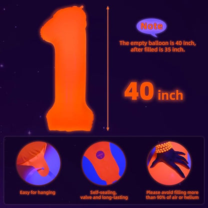 Mega-L Glow in The Dark Party Supplies, 40 Inch Orange Number 4 Balloon | Glow - Image 5