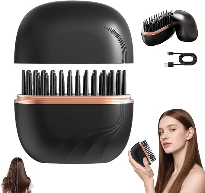 Mini Hair Straightener, Rechargeable Portable Cordless Hair Straightener Brush,Fast Heating with 3-Speed Temperature Control, Anti Scald Shell, Lightweight for Home Travel Gift (Black)