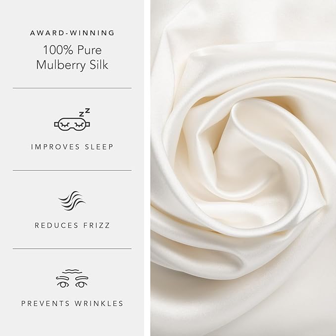 Fishers Finery 19mm 100% Pure Mulberry Silk Pillowcase, Quality Tested (White, S)