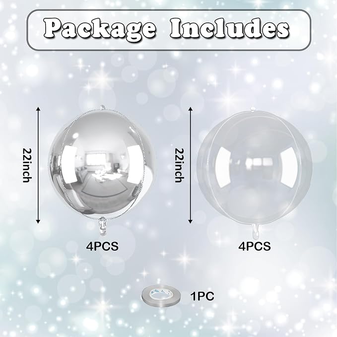8 Pcs Silver Balloons and Clear Round Foil Balloons 22 In Transparent Balloon - Image 2