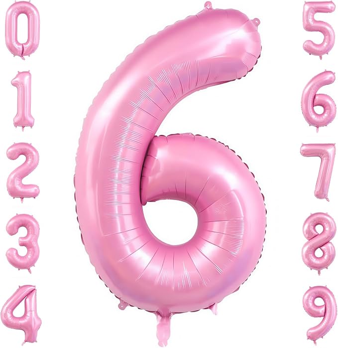 Pastel Pink 6 Balloon Number, 40 Inch Light Pink 6 Balloons Large Helium Foil by BBPOOL