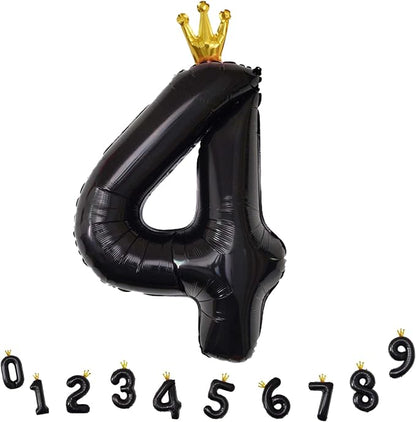 Crown Number Balloons 4 for Kids, Large Black Number Balloon 0-9 Set, Foil - Image 9