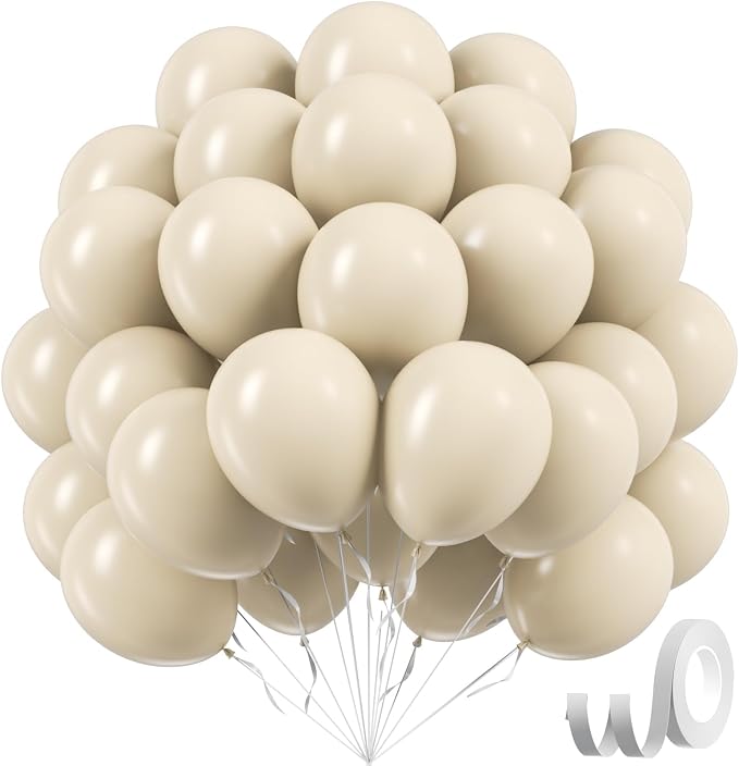 Sand White Balloons 12 inch, Cream Beige Latex Balloons 50pcs Party Balloon by Awenztech