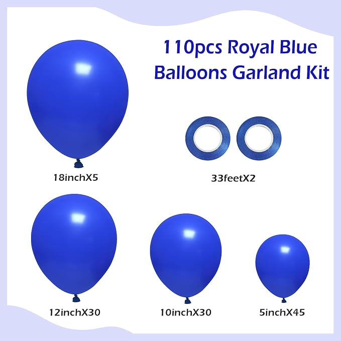 FOTIOMRG 110pcs Royal Blue Balloon Garland Arch Kit, 18 12 10 5 inch Royal Blue - Image 2