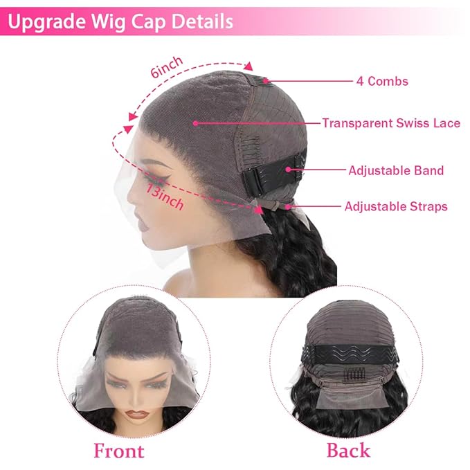 32 Inch Water Wave Lace Front Wigs Human Hair Pre Plucked 13X6 Lace Front Wigs Human Hair 200 Density Deep Part Curly Wig for Women Natural Black