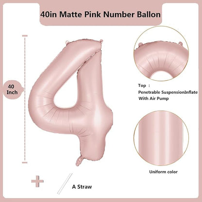 40 inch Pink Number Balloon Light Pink 4 Balloon Matte Pink Number 4 Balloon - Image 2