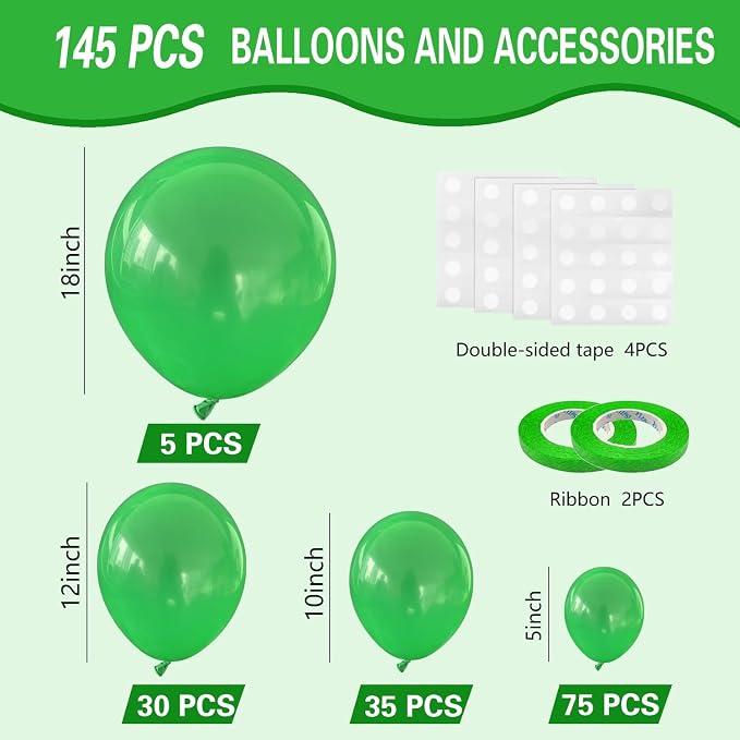 Green Balloons 145pcs Different Sizes 18 12 10 5 Inch - Image 2