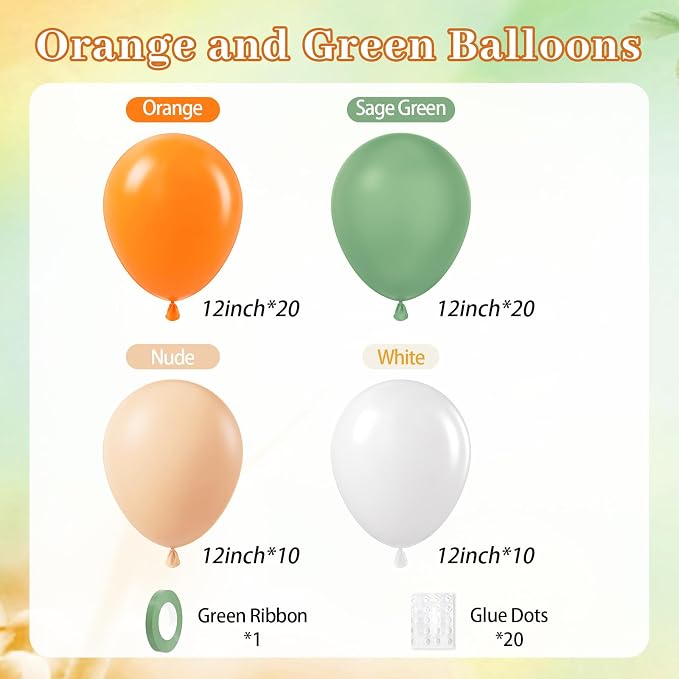 60pcs Green and Orange Balloons 12inch - Image 2
