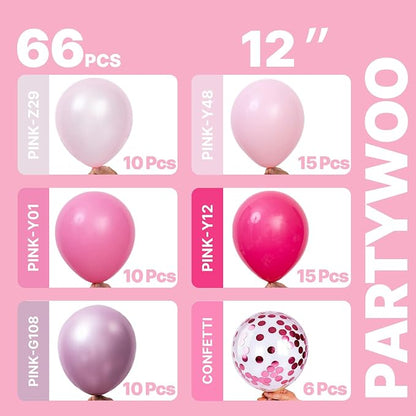 PartyWoo Pink Balloons 66pcs Pack Hot Pink Latex Helium Balloons | Pearl Pink - Image 2