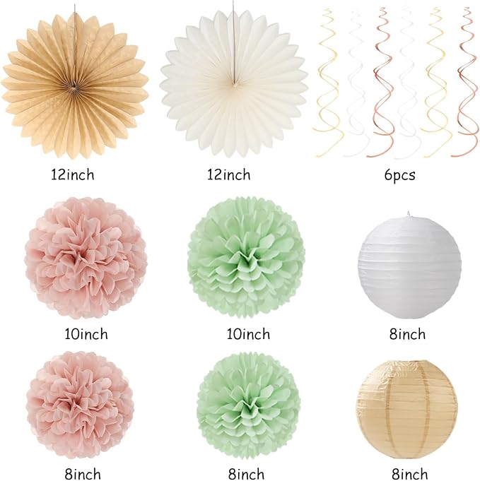 Sage-Green Pink-Beige Bridal-Shower Party-Decorations - Image 3