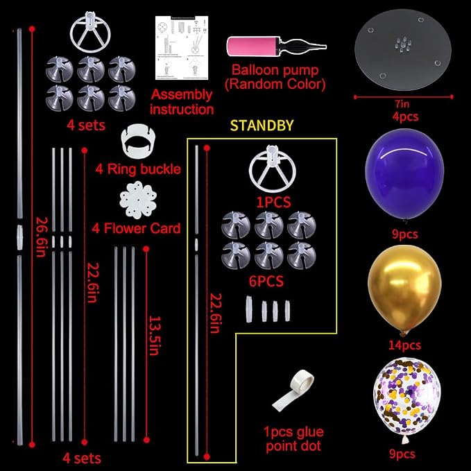 TONIFUL 4 Set Purple Gold Balloon Stand Balloon Centerpieces - Image 2