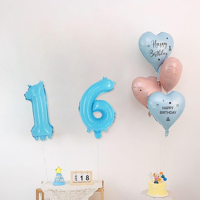 2 Set 20 Pcs Number Balloons 16 Inch Baby Blue 0-9 Number Mylar Foil Balloons - Image 6