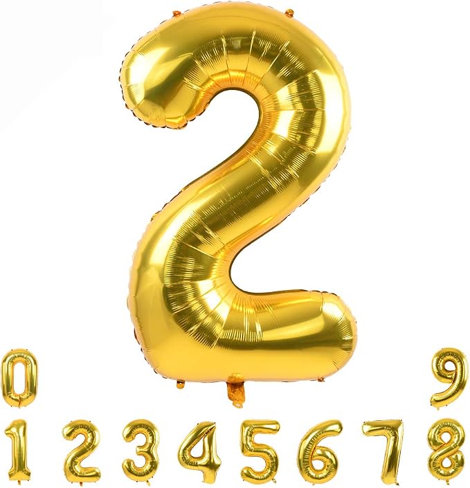 TONIFUL 40 Inch Gold Number 2 Balloons Large Foil 2nd Birthday Decorations | by TONIFUL