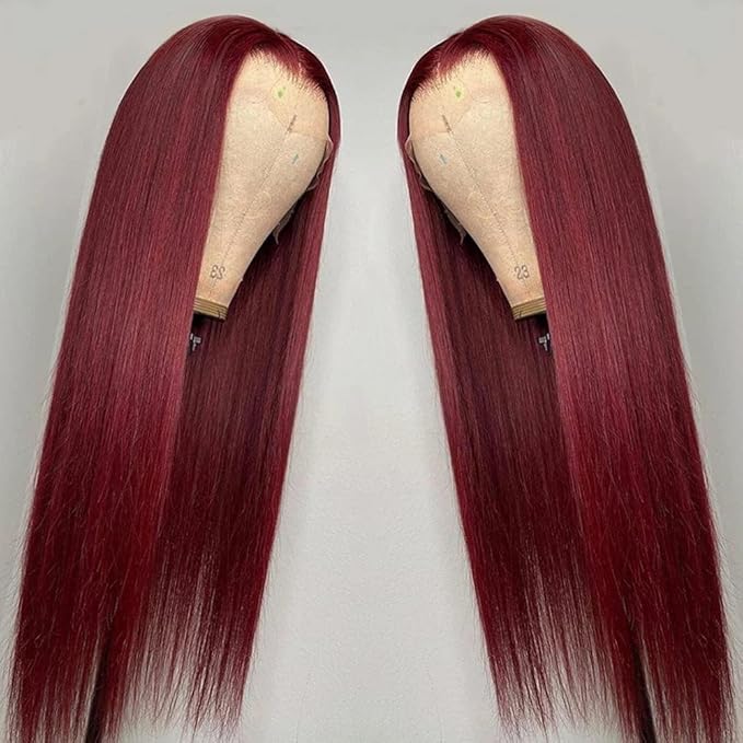 Burgundy 99J Lace Front Wigs Human Hair Pre Plucked Wine Red 13x4 Straight Lace Frontal Wig with Baby Hair for Black Women 150% Density Wig Colored Brazilian Virgin Hair Wig 22 Inch