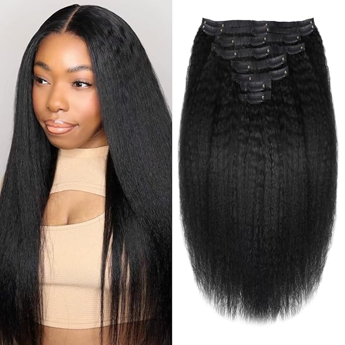 Seamless Clip In Hair Extensions Human Hair Kinky Straight 14inch 120g 8pcs Seamless Clip Ins For Black Women Real Human Hair Extensions Full Head kinky clip ins Invisible Pu Skin Weft Natural Black