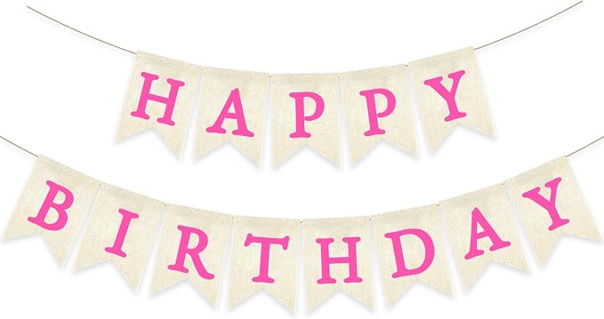 HotPink Happy Birthday Banner Pre-strung Burlap Bunting Party Backdrop Sign by Unknown