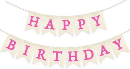 HotPink Happy Birthday Banner Pre-strung Burlap Bunting Party Backdrop Sign by Unknown