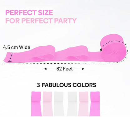 6 Pink & White Crepe Paper Streamers, 492ft Pack of Party Decorations | Each - Image 2