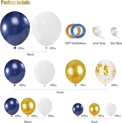 CANREVEL 127pcs Navy Blue Gold Balloons Garland Kit White Gold Confetti - Image 2