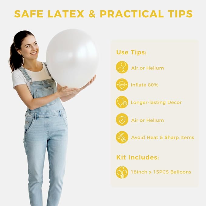 LovesTown 15PCS Pearl White Party Balloons, 18inch Latex Balloons Garland Arch - Image 7