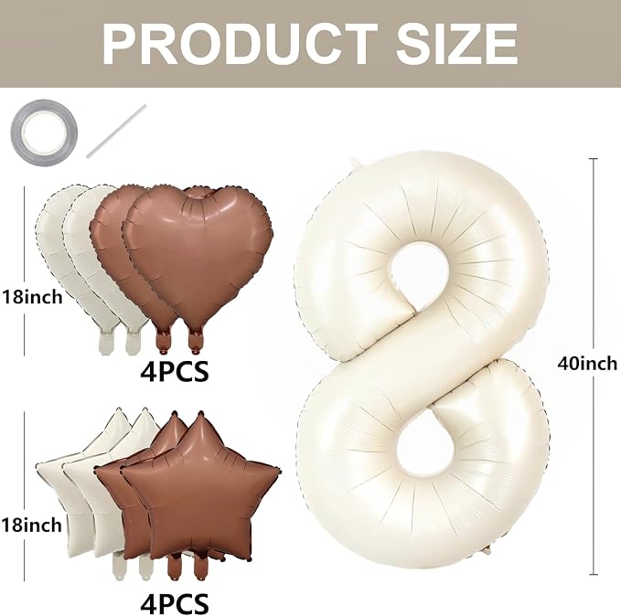 TONIFUL 8th Birthday Balloons 40 Inch Cream white Large Number 8 Foil Balloon - Image 2
