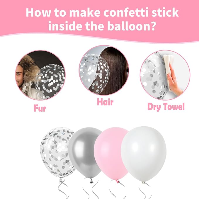 Pink and Silver Balloons, Pastel Pink White Balloon Metallic Silver White - Image 7