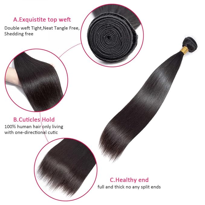 30 Inch Color 1B Straight Bundles Human Hair Natural Black Bundles Brazilian Virgin Remy Hair Extensions Double Weft Soft and Silky Natural Black Straight Bundle Hair Weave 100g