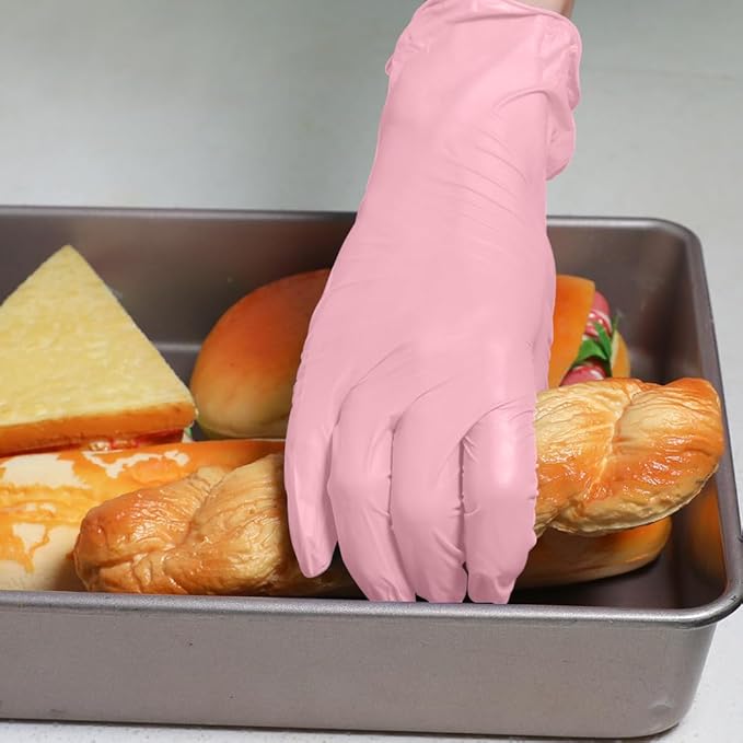 Disposable Gloves Small, Nitrile and Vinyl Blend Material Gloves, Latex Free 4 Mil 100 Pc Food Grade Glove for Cleaning, Food Prep, Hair Dye, Tattoo, Pink