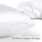 100% Pure Silk Pillowcase for Hair and Skin, Both Sides Mulberry Silk Pillowcases with Hidden Zipper, Cooling Pillowcase 19 Momme, 600 Thread Silk Pillow Cases Standard Size, 2PCS, White