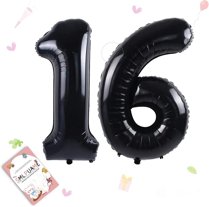 40 inch Number Balloon 0-9 Black Large Number 16 Balloons, Digital Balloons by Smlpuame