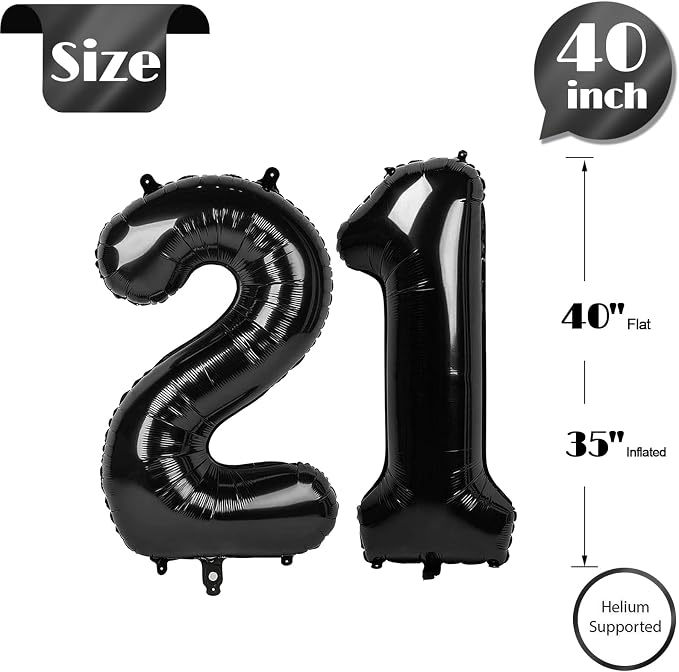 Black Number 21 Balloon 40 Inch, 21st Birthday Party Decorations Men Women | - Image 5